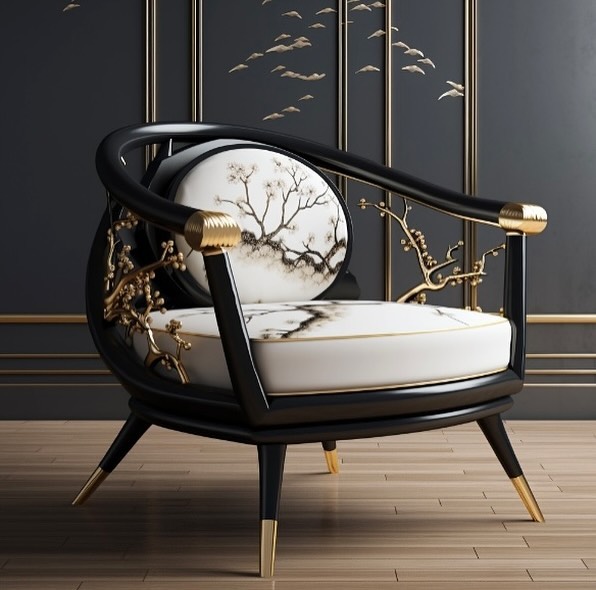 A luxurious armchair with a nature-inspired design