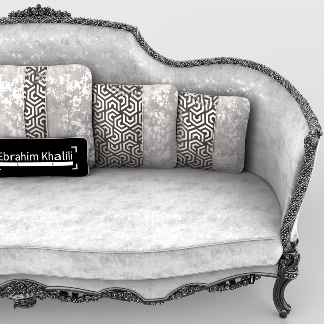 An intricately designed sofa with detailed patterns