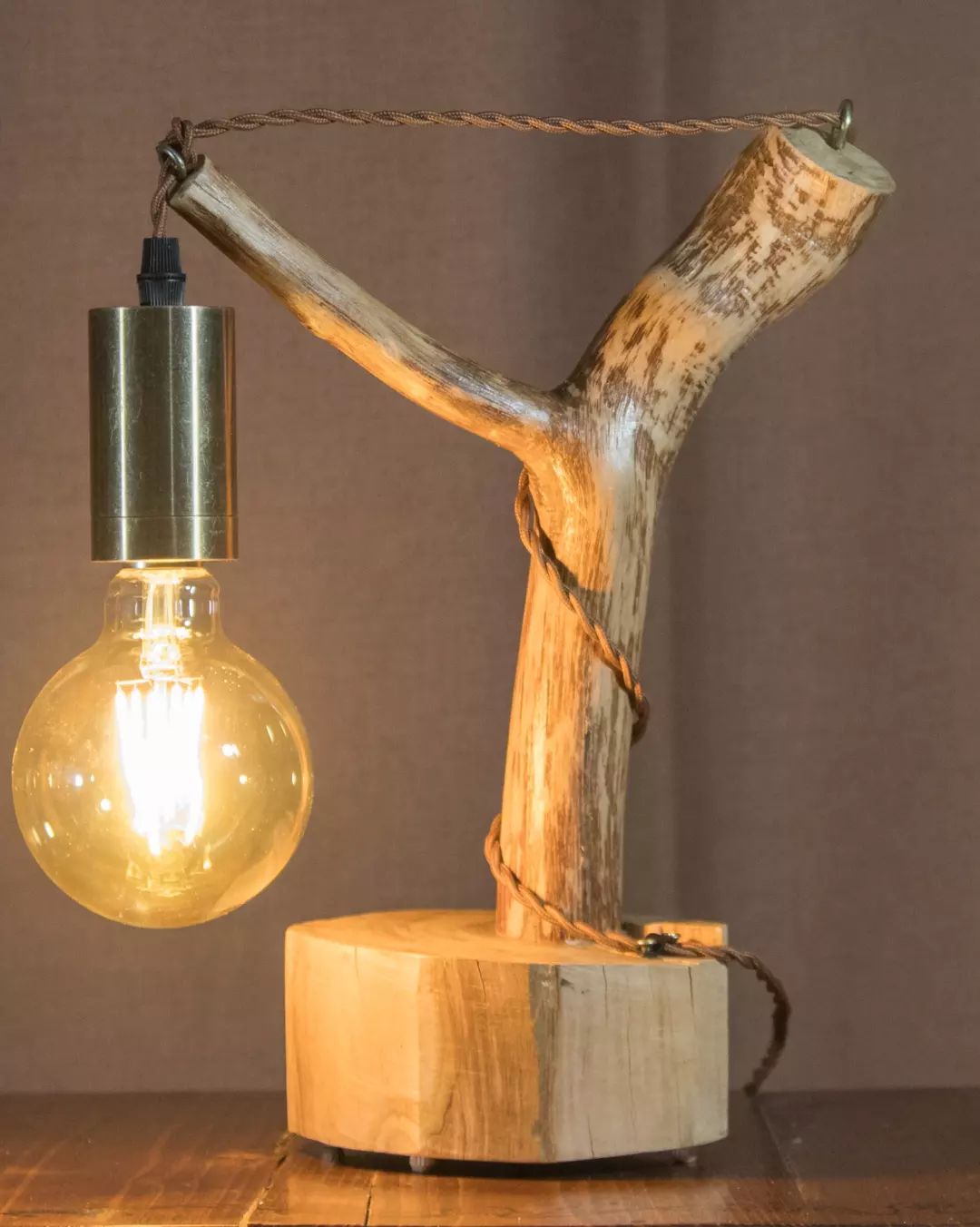 Rustic Wooden Lamp with a Vintage Bulb