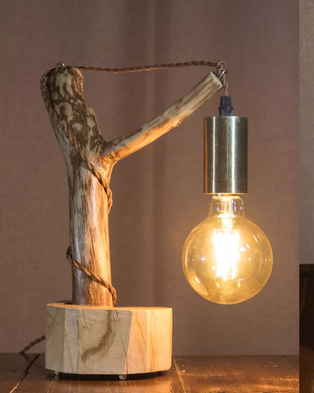 Unique table lamp crafted from a branch