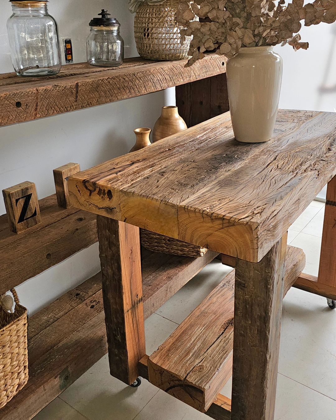 Rustic wooden furniture in a cozy interior setting