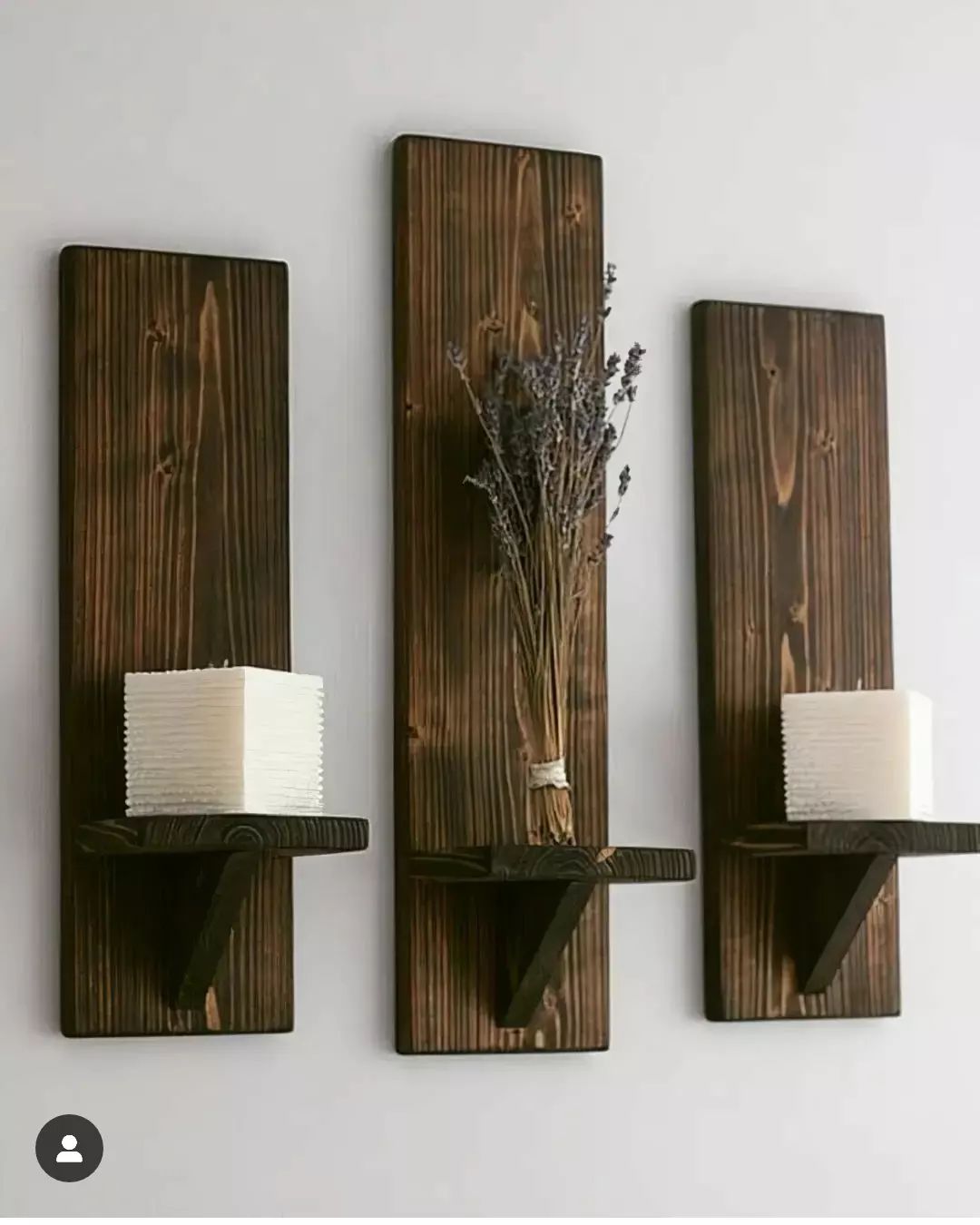 Rustic Wall-Mounted Shelves with Candles and Dried Lavender