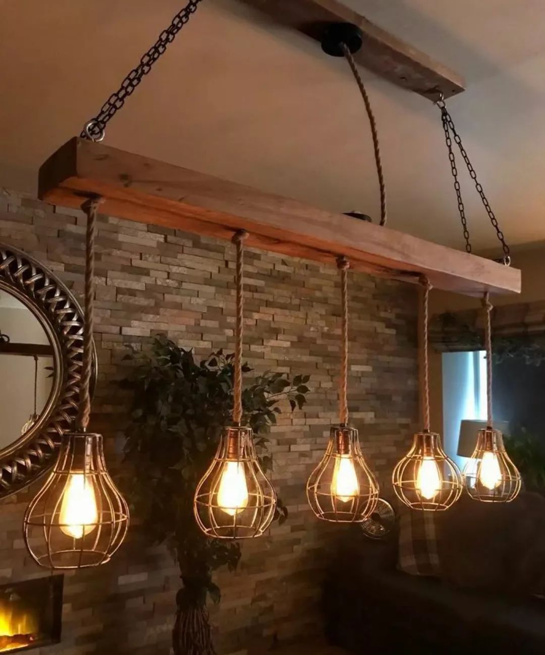 A rustic yet modern hanging light fixture