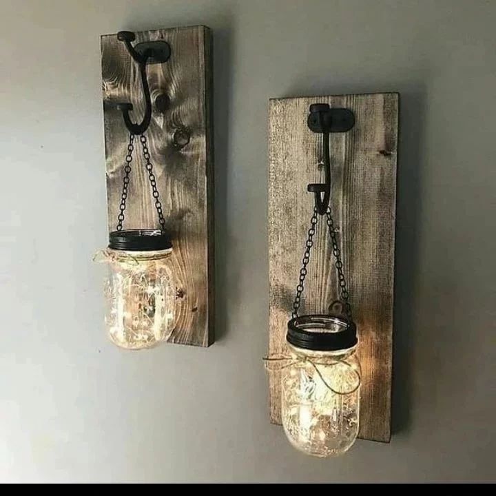 Rustic wall-mounted mason jar lights