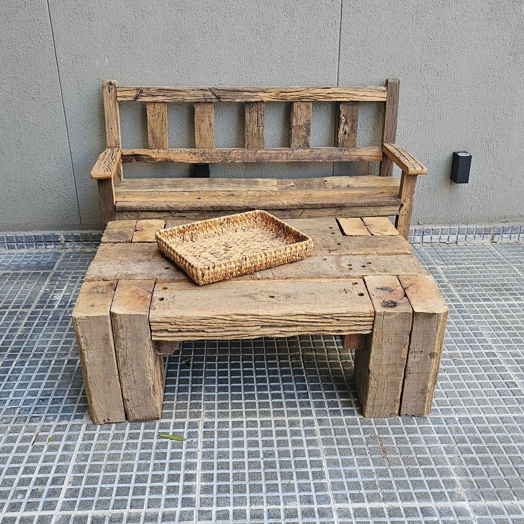 Rustic wooden bench and table set