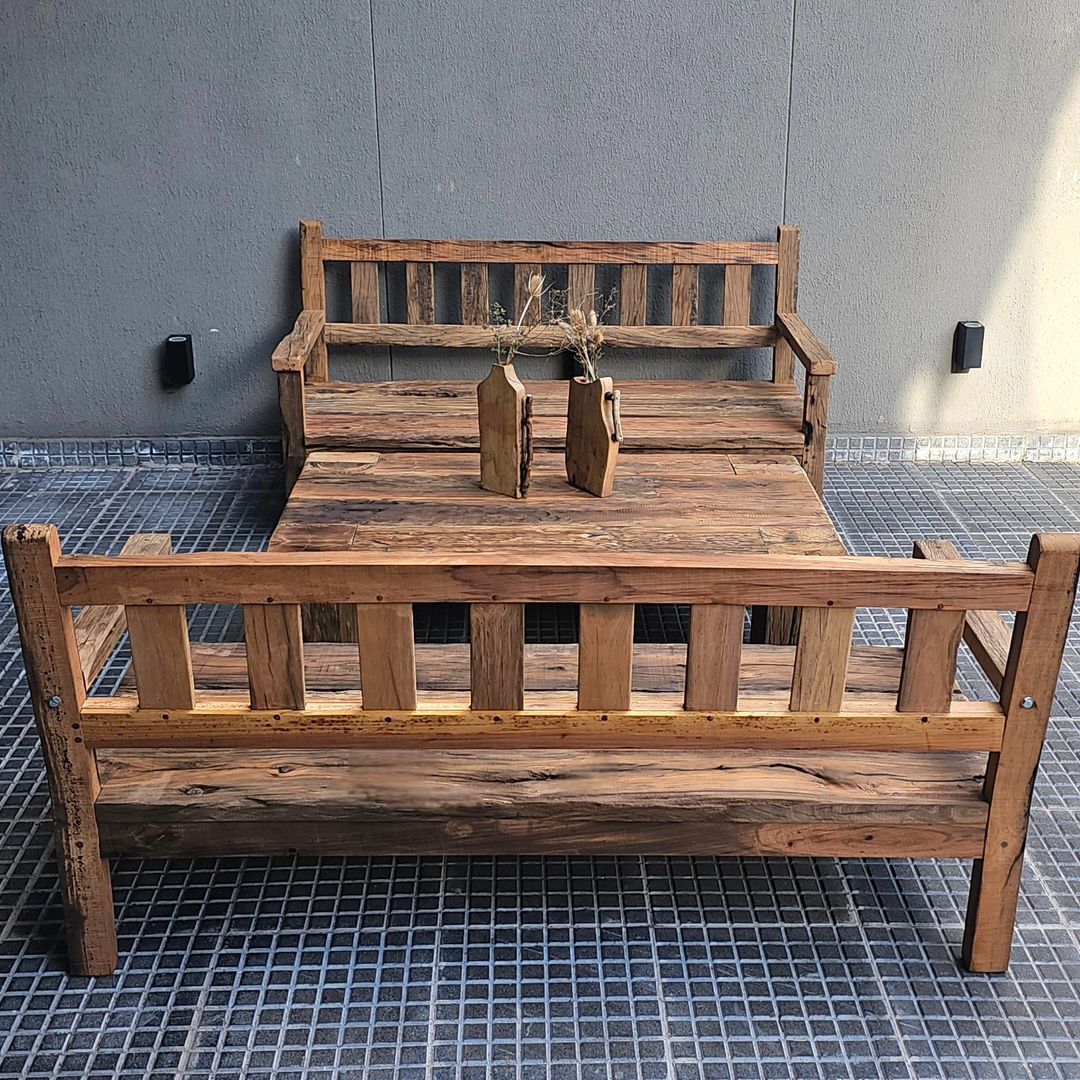 Rustic Wooden Bench Set