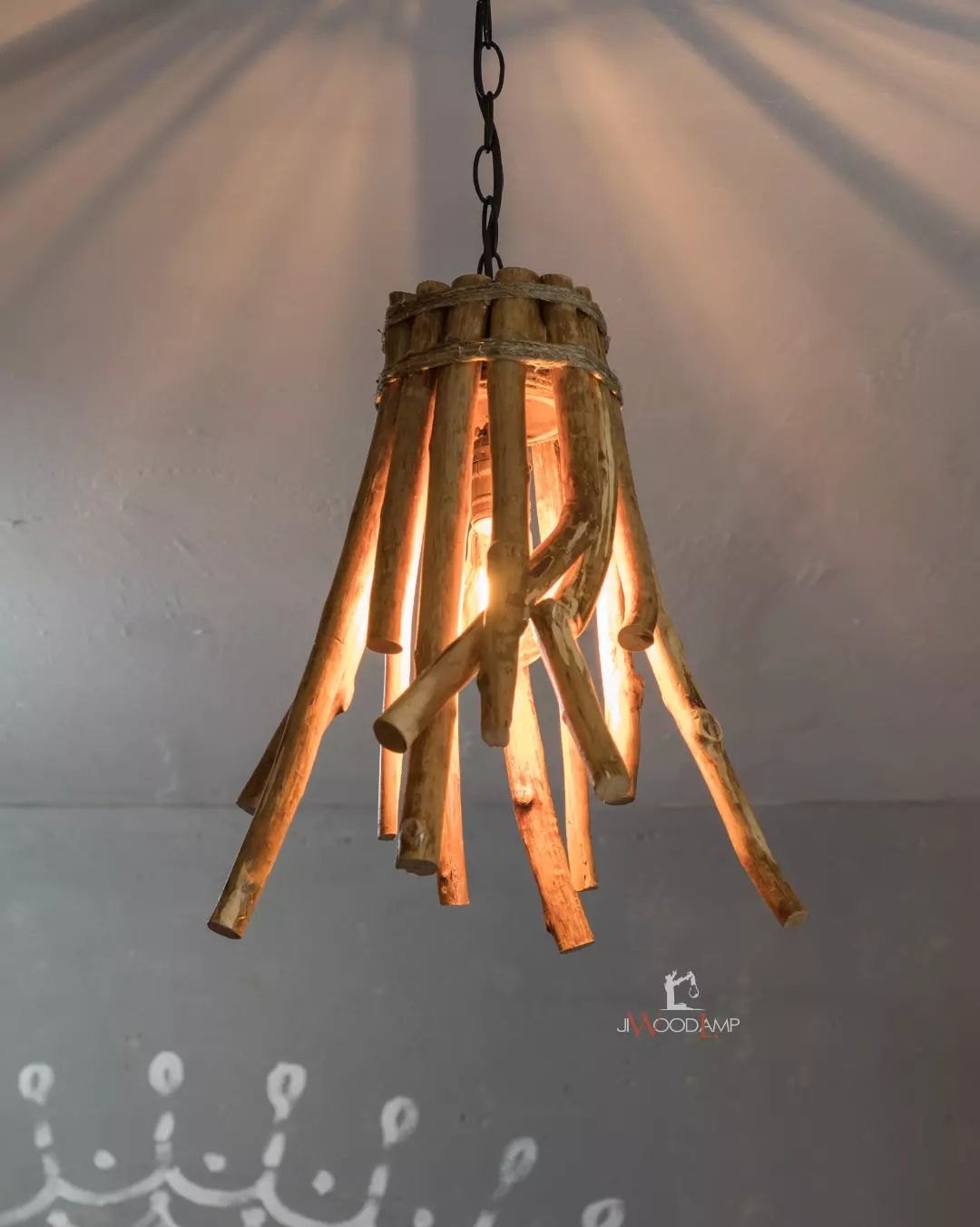 A rustic wooden chandelier