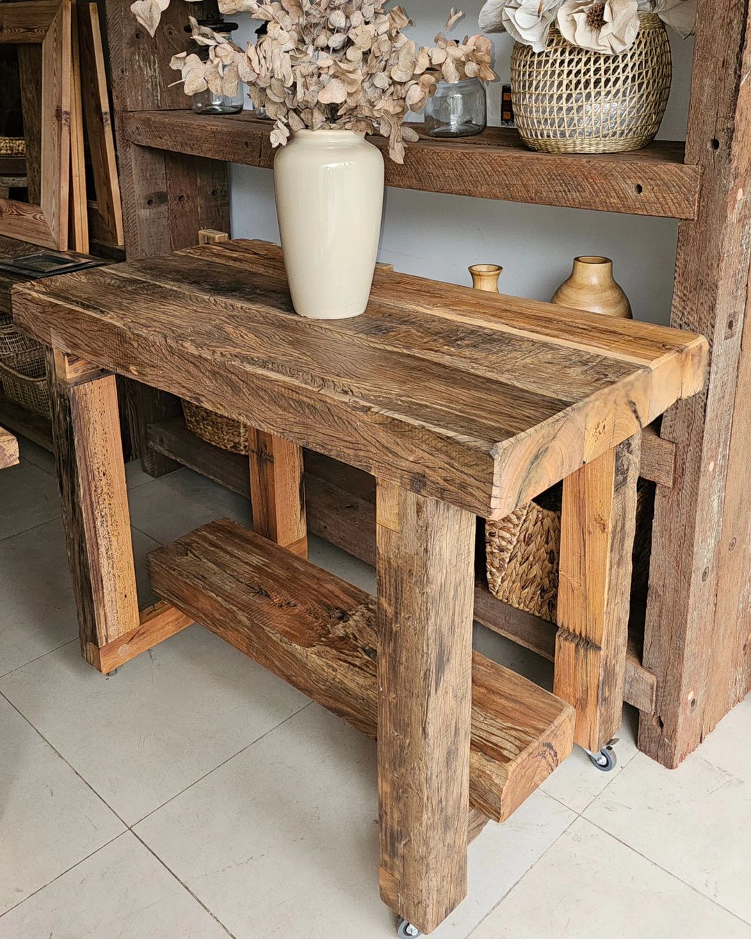 Rustic wooden console table