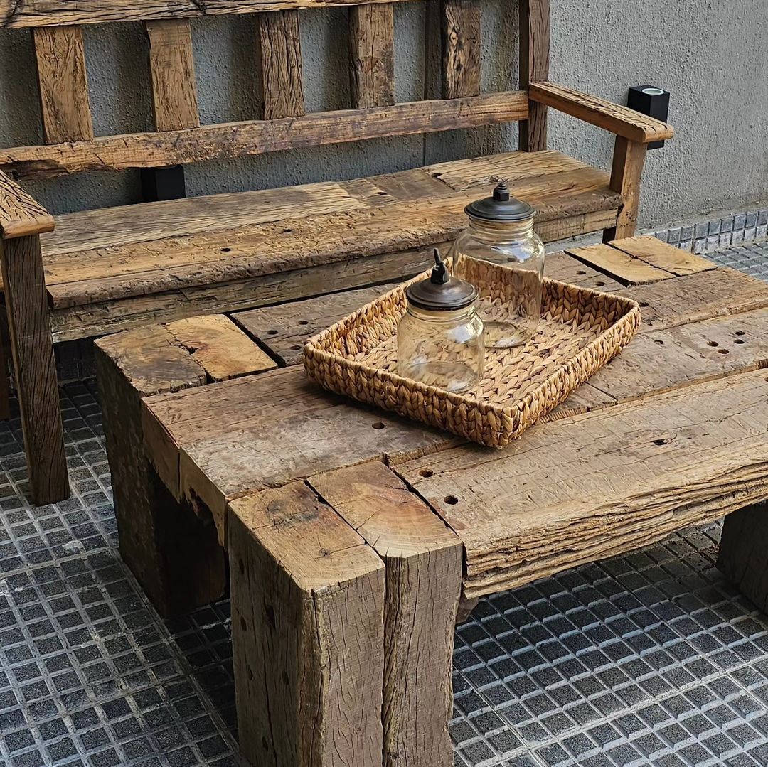 Rustic Outdoor Bench and Table Setup