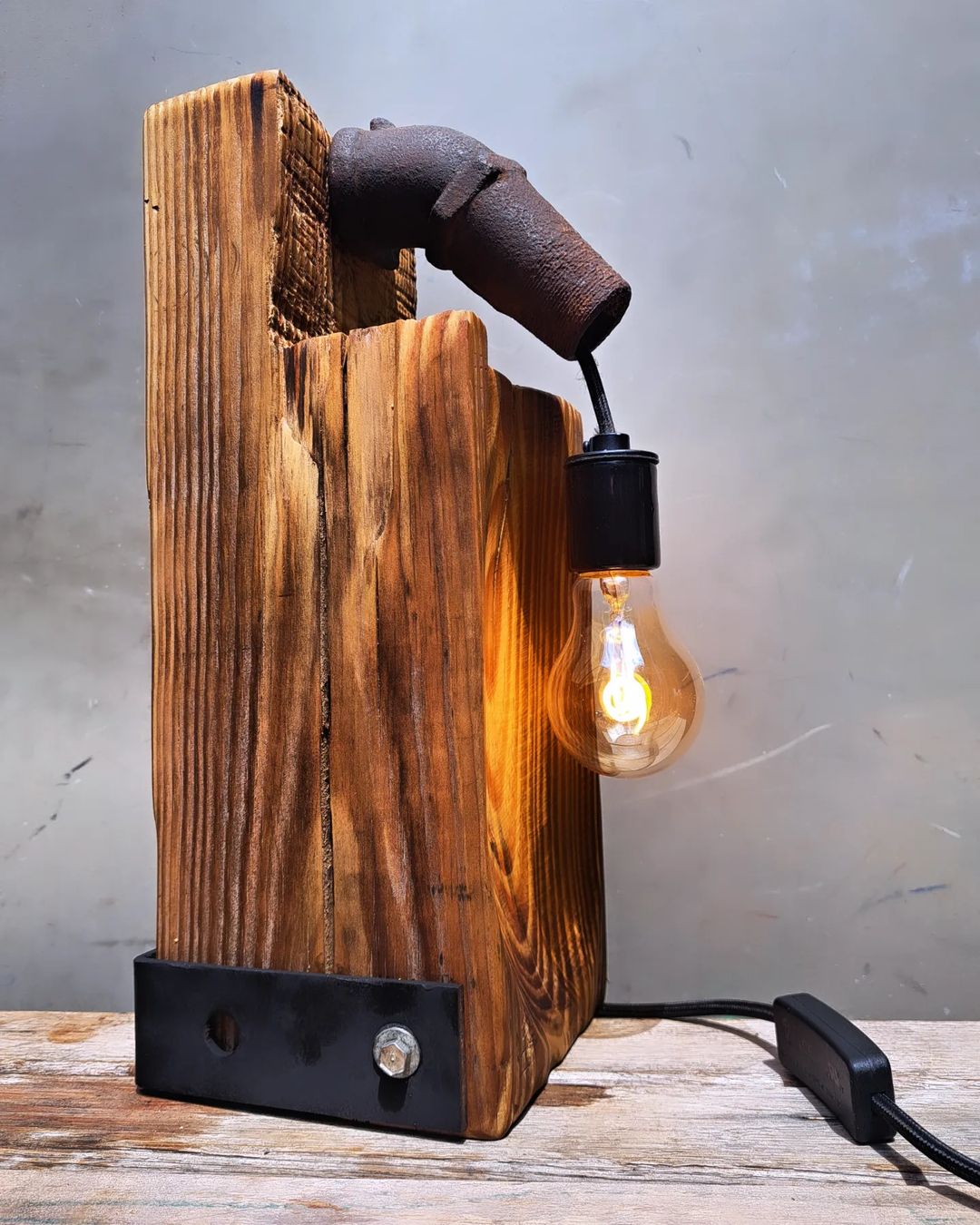 Rustic Wooden Lamp with Edison Bulb