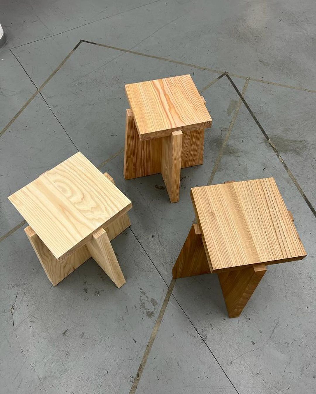 Set of minimalistic wooden stools