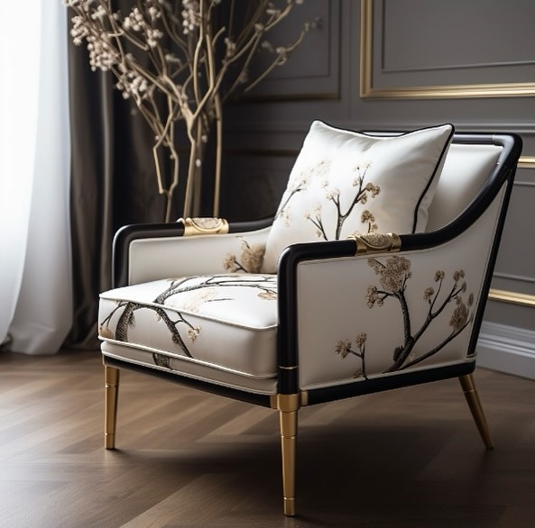 A luxurious armchair with a floral design