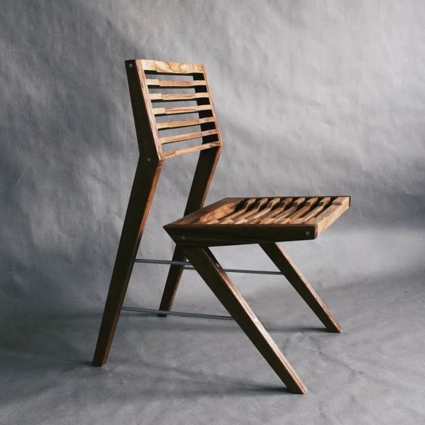 Stylish wooden chair with a unique slatted design