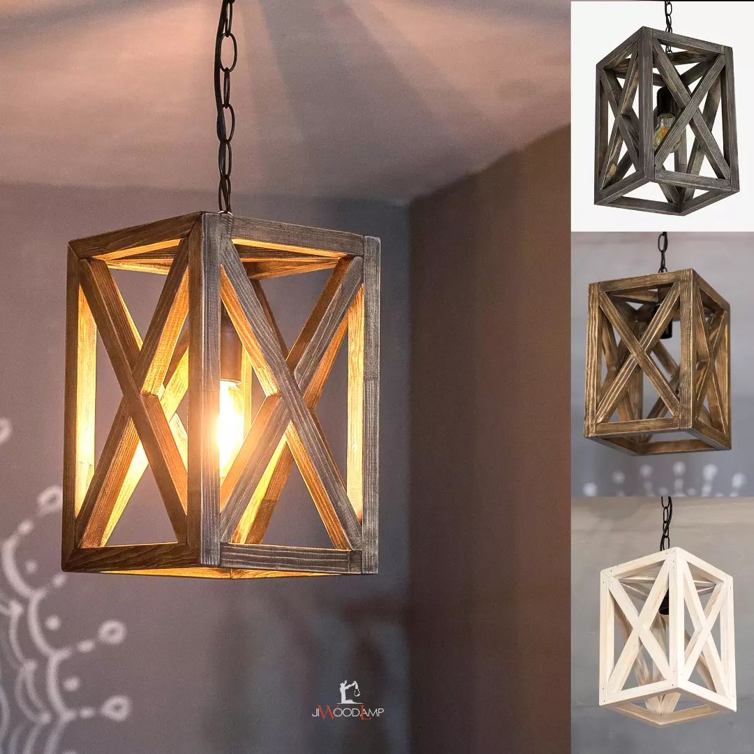 Wooden Geometric Style Pendant Light