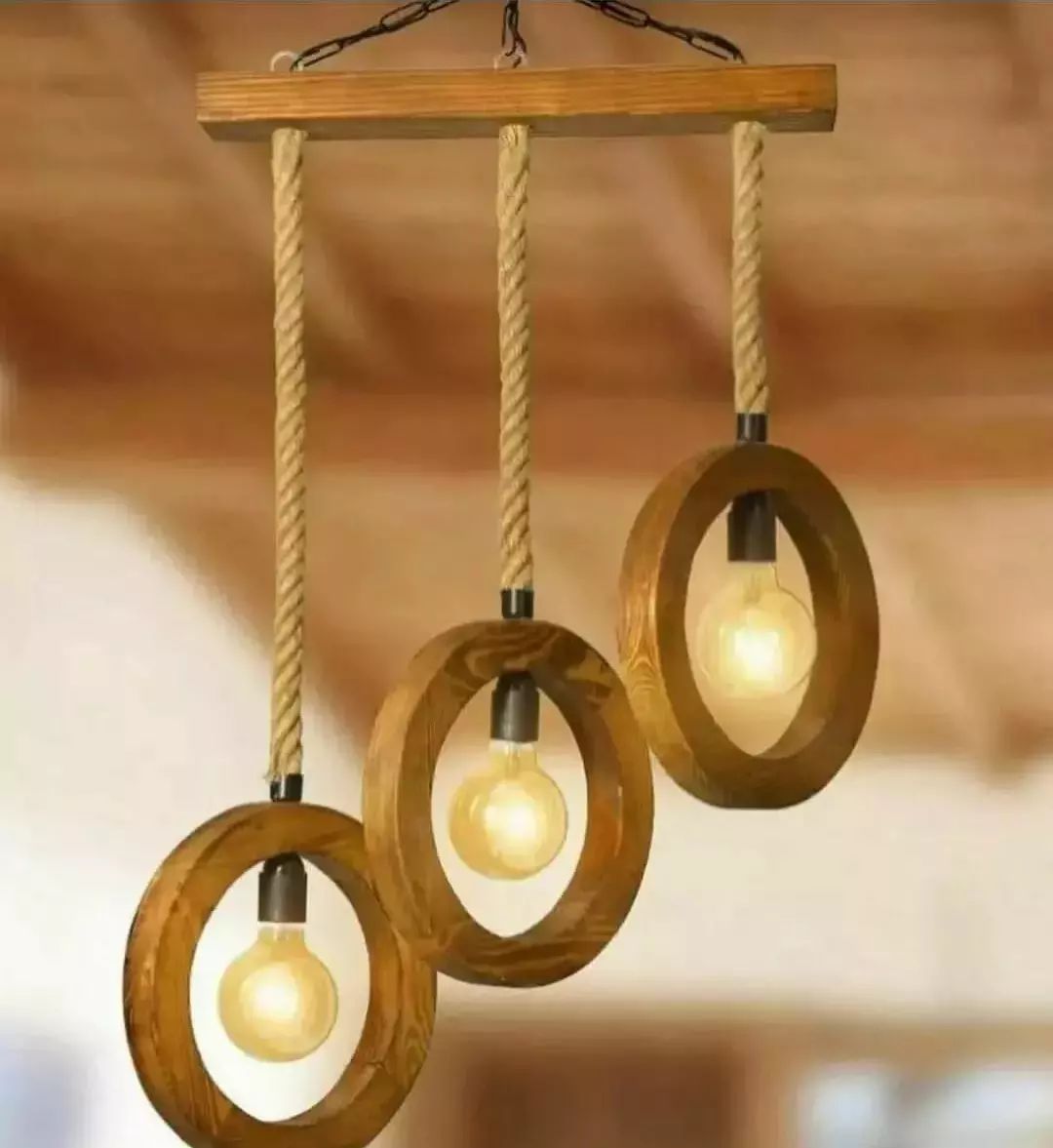 Rustic Wooden Ring Pendant Lights