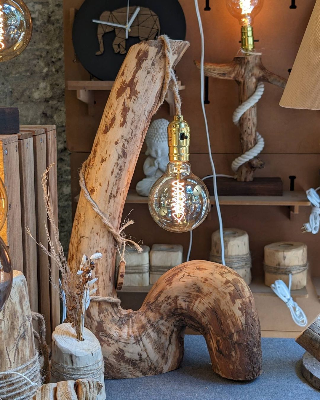 Unique wooden lamp designs adding a rustic touch to the interior decor