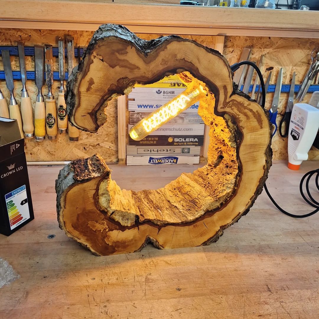 Artistic Woodworking Creation with Embedded LED Light