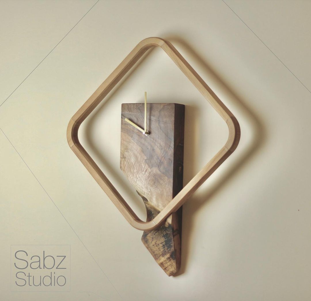 Unique Wooden Wall Clock with Illusory Frame by Sabz Studio