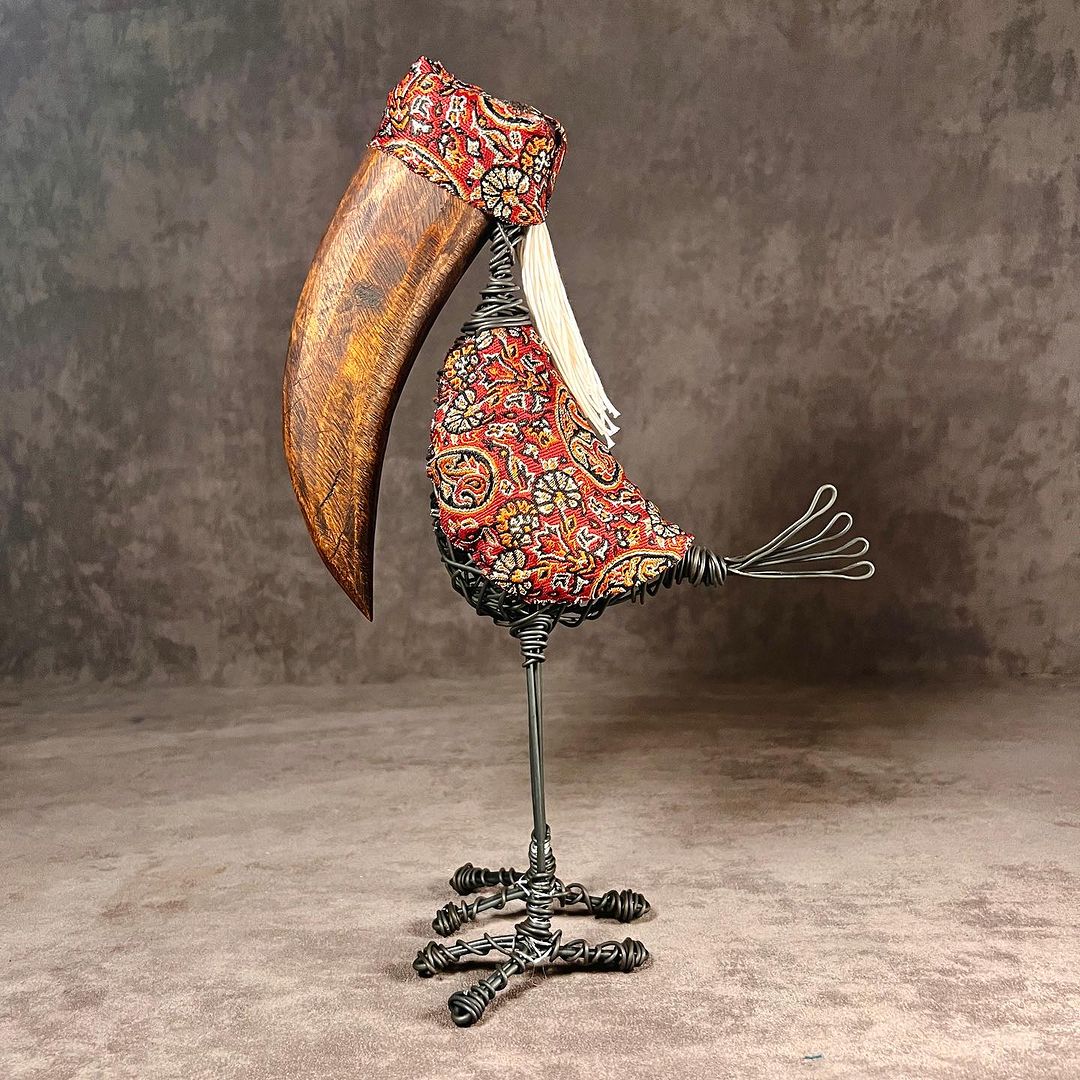 A whimsical bird sculpture