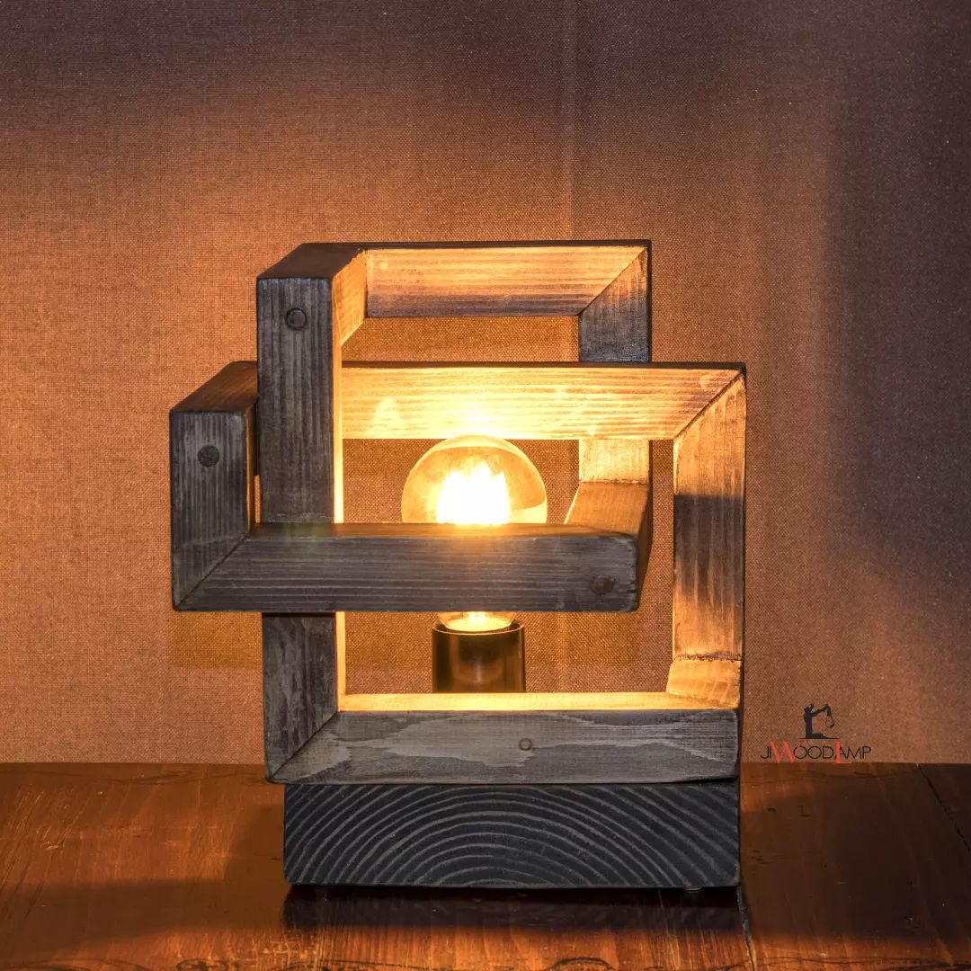 A unique wooden desk lamp with geometrical design