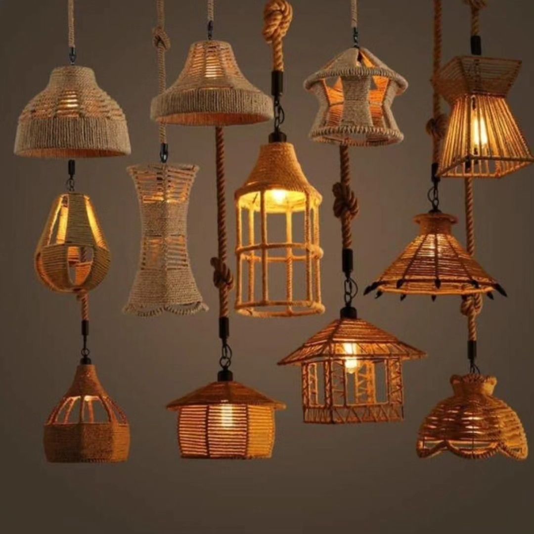 Variety of woven pendant lights